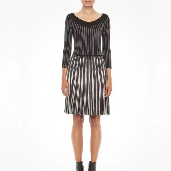 Emporio Armani Dress Knitted Striped Knee Length Size 38 XS Black Gray White - Picture 13 of 13